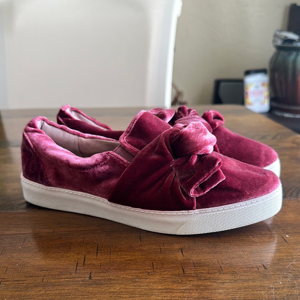 Libby Edelman Burgundy Velvet Sneakers with Velcro Strap